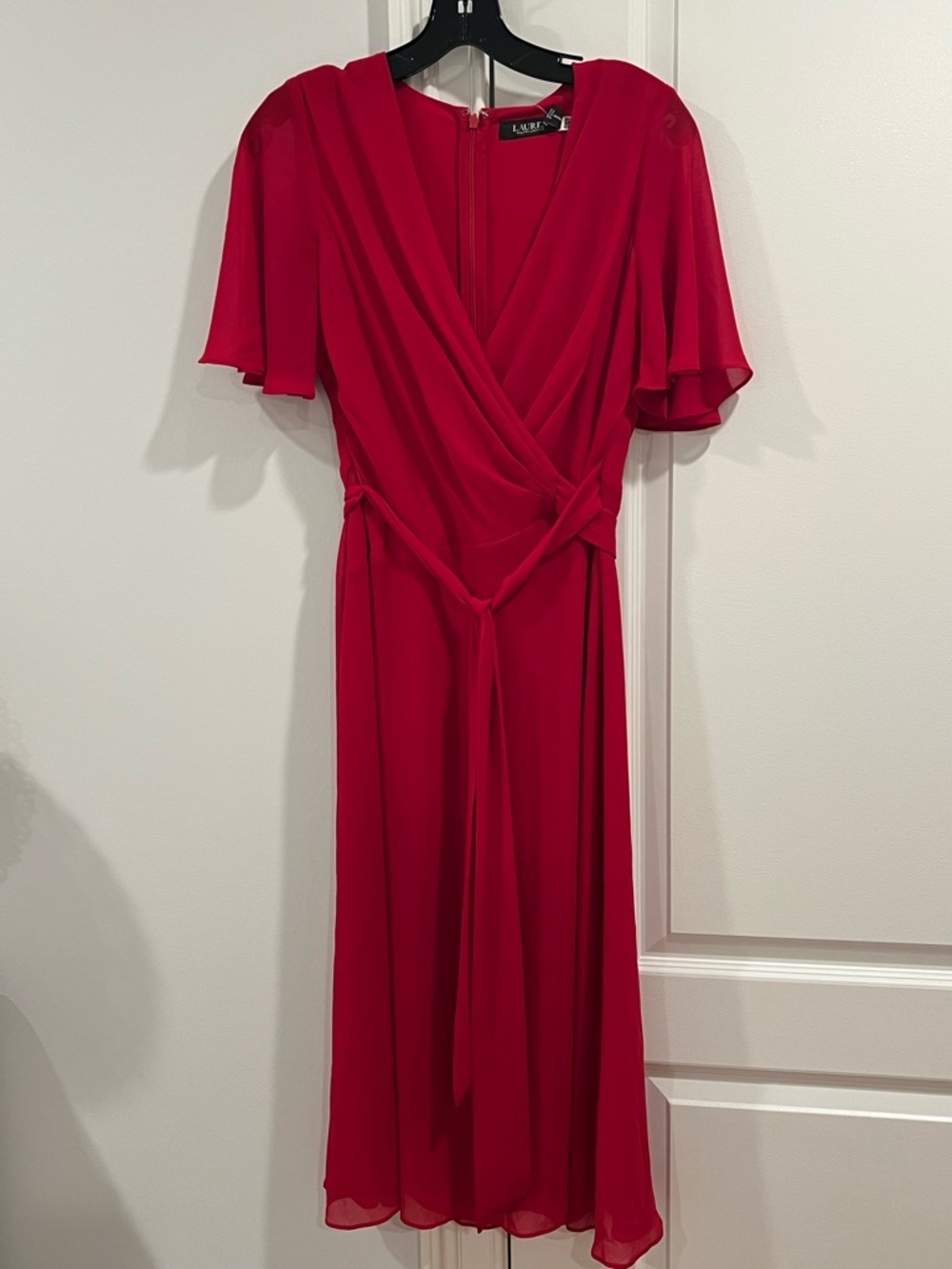 Lauren Ralph Lauren Crimson Wrap-Style Midi Dress
